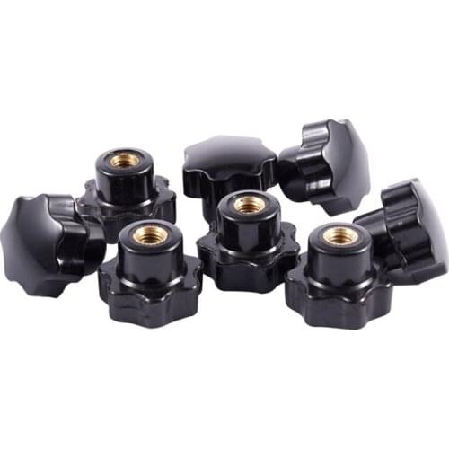 New M6 x 25mm Female Thread Plastic Star Head Clamping Knob Jig Black 8pcs