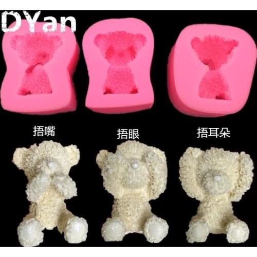 New 3D Cute Little Bear Rubbing Eyes Licking Mouth Licking Ear Fondant Silicone Mold DIY Cake Baking Decorative Mold A1584
