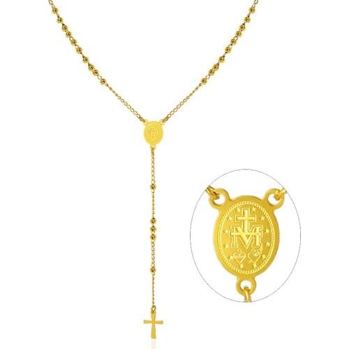 Punk Shield Cross Pendant Necklace Gold Religious Bead Jewelry Stainless Steel Collier Chain Choker Necklace for Women Bijou