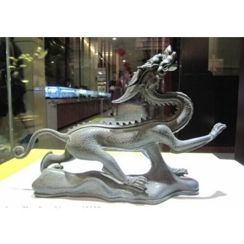 Song voge gem S0279 8" Chinese Folk exquisite Pure Copper Bronze Evil Fly Black dragon Statue