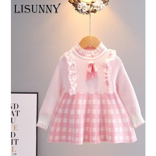 2021 Autumn Winter Girl Sweater Dress Princess Kids Baby Sweater Children Cloth Pullover Sweet Knitted Dressrs Plaid Jumper 1-6y