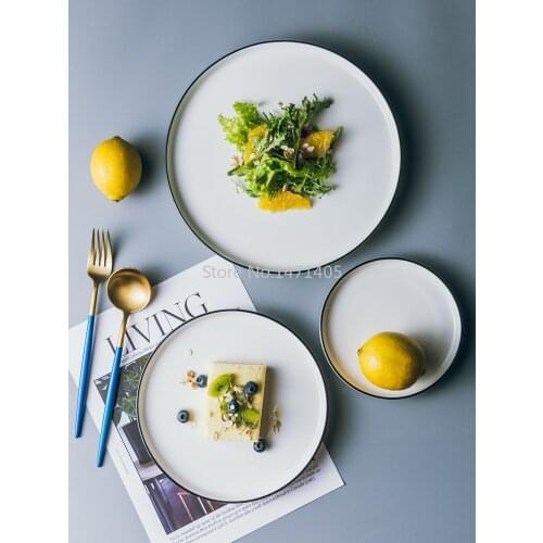 Underglaze Simple Ceramic Western Dishes Household Black Line Steak Dishes Flat Dishes Nordic Breakfast Dishes