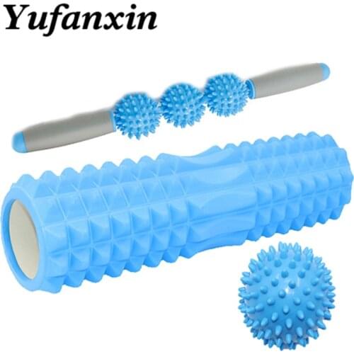 Yoga Column Fitness Pilates Foam Roller blocks Train Gym Muscle Massage Roller Yoga Stick Body Massage Relax Ball 33cn/45cm Set