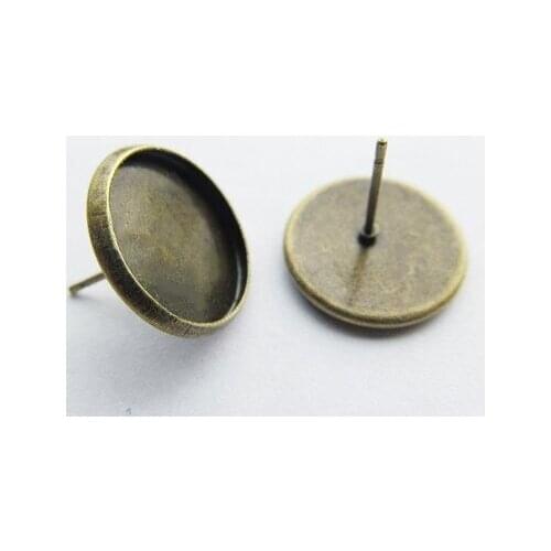 10pcs Silver tone/Antique Bronze Blank Earring Ear Stud,Round Base Setting Tray Charm/Finding,fit 14mm Cabochon/Cameo/Picture