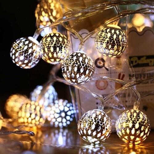 20/50/100leds Fairy Hollow Metal Ball LED String Lights Battery Powered for Wedding Holiday Indoor Outdoor Holiday Decoration