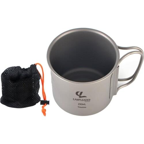 Titanium Foldable Handle Camping Mug Outdoor Hiking Portable Tableware Picnic Utensils Drinking Cup Titanium Pot Durable