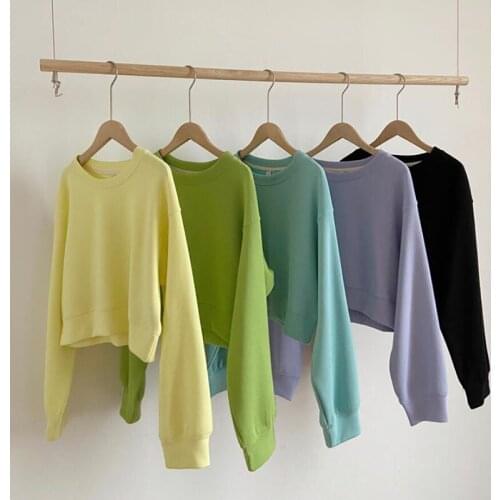 Autumn Fashion oversized Hoodie Women Harajuku O-neck Sweatshirt Solid color Short Long sleeve Tops Loose Korean Pullovers