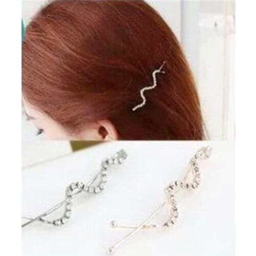 Ts174 Crystal alloy curved wave hairpin twist Barrette full tiara, side bangs Spiral Hairpin BB folder word folder clip shilly