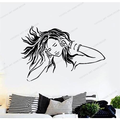 "Listening to music sexy woman" Personality Vinyl Wall Sticker Removable Sexy Lady Decals For Bathroom/Bedroom Decor DW9944