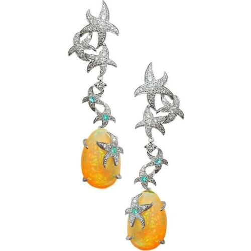 Fashion Sea World Starfish Earrings Classic Women Yellow Color Stone Party Beach Earrings Aretes De Mujer Modernos 2020
