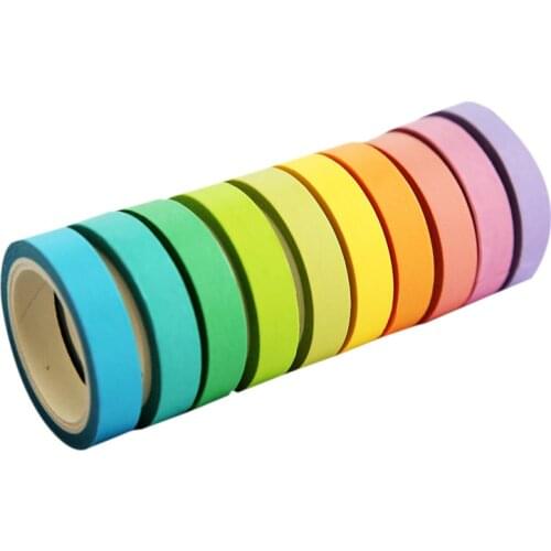 10 Pcs/box Rainbow Solid Color Japanese Masking Washi Sticky Paper Tape Adhesive Printing DIY Scrapbooking Deco Washi Tape Lot