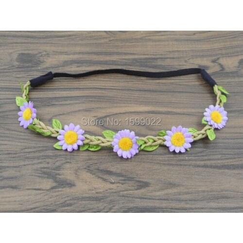 10pcs/lot Holiday Daisy Hair Wreath Purple Baby Skinny Hemp Headbands Girls Women Hair Crown Accessories Pageant Party Hairwear
