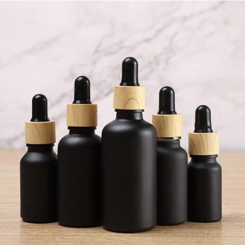 500pcs 5ml/10ml/15ml/20ml/30ml/50ml/100ml Black glass Essential oil bottle serum bottles cosmetic packaging bottle with dropper