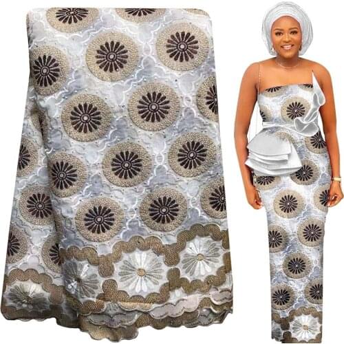 Fabricbob African Swiss Voile Lace 2021 Lace Fabric 5 Yards High Quality Rhinestone Lace Fabric Embroidery Nigerian Party Dress