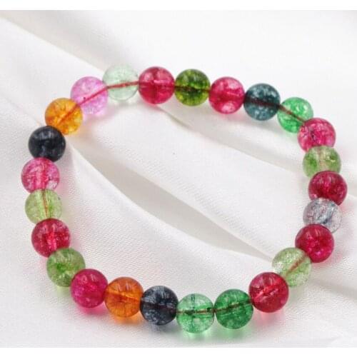Multicolor Tourmaline Crystal Beads Bracelet for Women 8mm Stone Round Quartzs Strand Bracelets Bangle Elastic Jewelry 7.5" A635