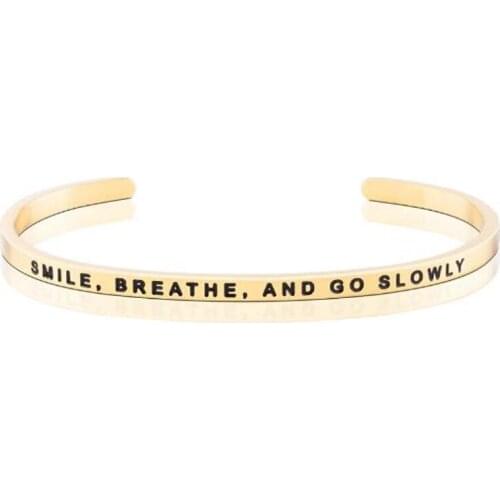4mm SMILE, BREATHE, AND GO SLOWLY positive phrases stainless steel bangle bracelets inspirational custom cuff band bangles
