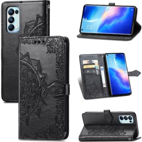 Mandala Flower Embossed Leather Case For OPPO Reno5 Pro Cases Magnetic Folio Wallet Phone Cover For Oppo Reno 5 5G Funda