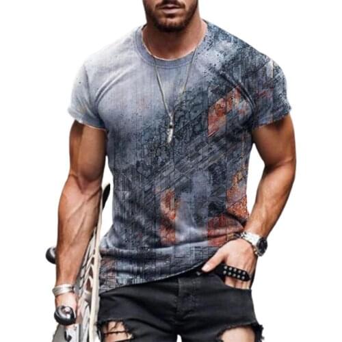 Men T-shirt Summer Vintage Short Sleeve Abstract Print O Neck Top T-shirt Fashion Harajuku Ethnic Printed T-Shirt for Male