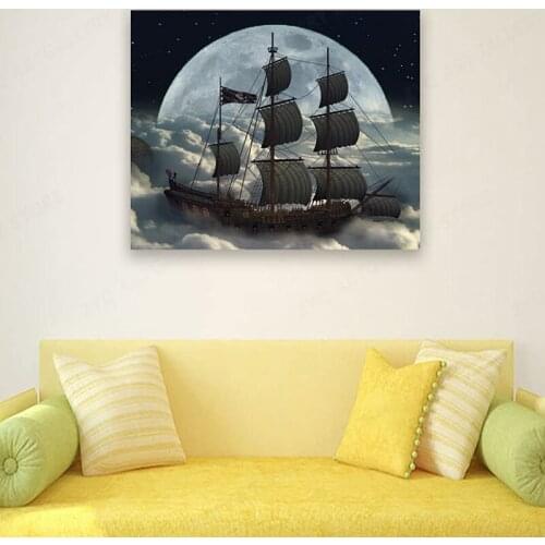 Flying Pirate Ship Art Painting Canvas Wall Art Series,Pirate Ship Painting Canvas Abstract Wall Art Watercolor Abstract Poster