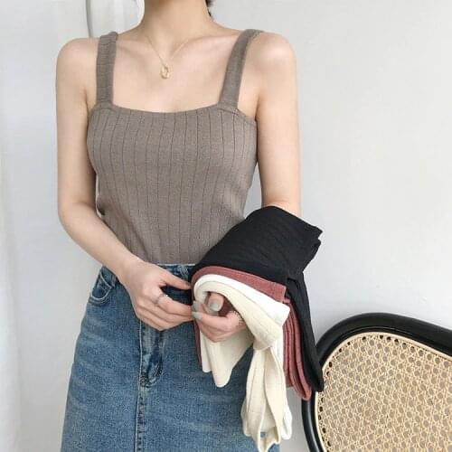 Summer Sleeveless Ice Silk Womens Vest Knitted Flat Top Loose Pure Solid Sexy Basical Girls' Shirt