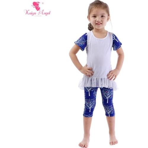 Kaiya Angel 2018 Hot Baby Girl Boutique Outfits Childrens Royal blue pants short-sleeved suit toddler Girl clothing sets