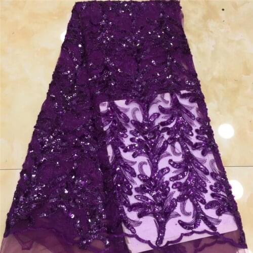 Hot Sale purple High Quality Guipure African Lace Fabric sequins French Cord Lace Fabric Nigeria Lace Fabric for Wedding Dress