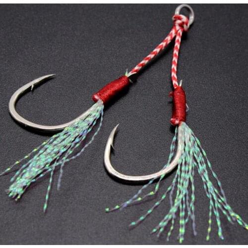 Cast Barbed Double Jig Assist/Circle Hooks Thread Feather Fishing Lure/Tackle High Carbon Steel Slow Jigging Sea Ocean Fishhook