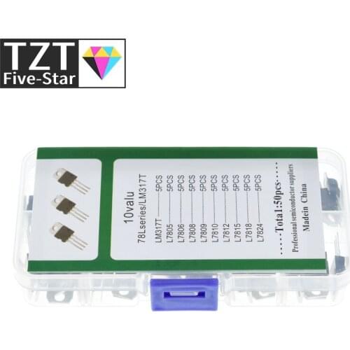 LM317T L7805 L7806 L7808 L7809 L7810 L7812 L7815 L7818 L7824 Transistor Assortment Kit 10value*5pcs 50PCS Voltage Regulator Box