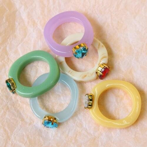 Fashion Women Ring Heart Rhinestone Candy Color Resin All Match Round Ring for Dating Party Wedding Daily Wear Office Cosplay