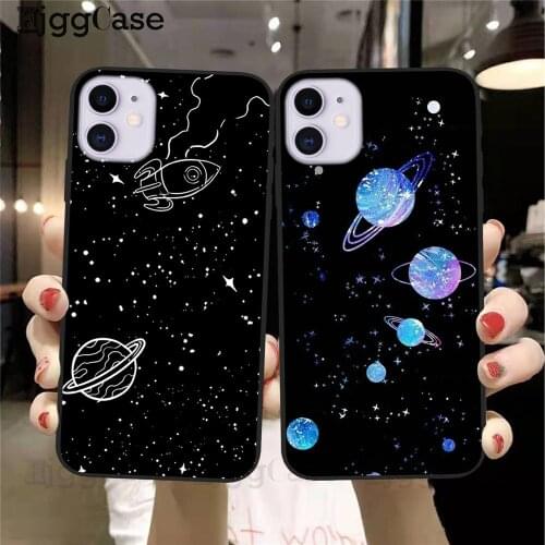 Outer Space Planet Stars Moon Spaceship Soft Matte Silicone Matte Case Fundas For iPhone 11 12 Pro 6 6S 8 8Plus X 7 7Plus XS Max