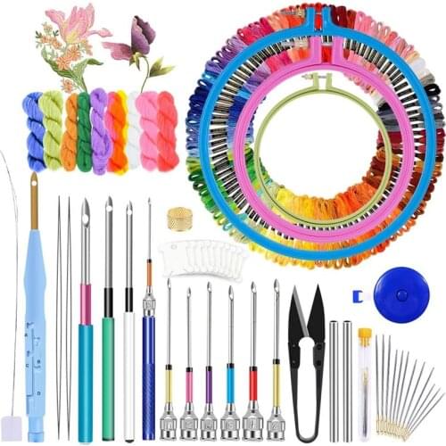 MIUSIE 156 Pcs Embroidery Thread DIY Craft Needlework Cross Stitch Embroidery Hoop Knitting Sewing Punch Needle Kit For Beginner