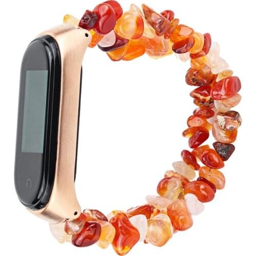 Natural Stone Handmade Watchband Elastic Strap with Metal Protective Case for Xiaomi Mi Band 4 for Mi Band 3 Exquisite Bracelet