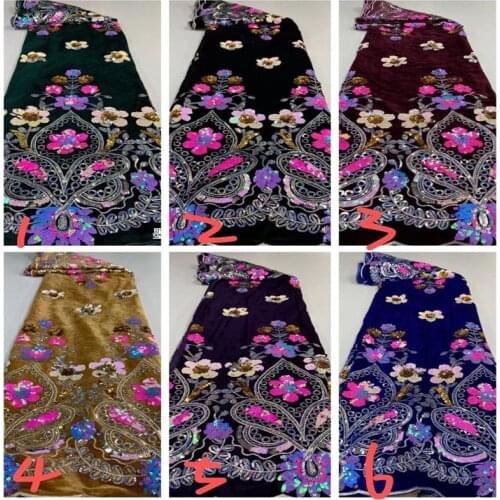 Nigerian Velvet Lace Fabrics 2021 Royal blue High Quality Lace African Lace Fabric For Wedding French Tulle Lace With SEQUINS