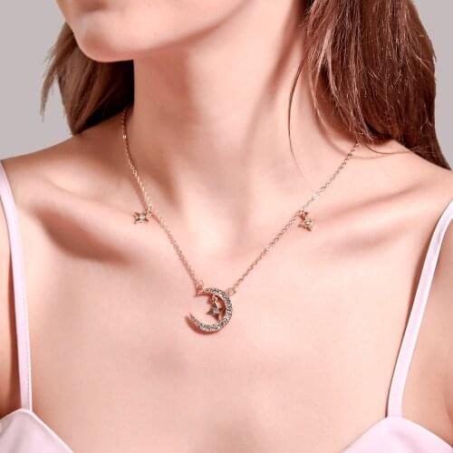 New Fashion Simple Moon Charm Necklace Delicate Clavicle Chain Zircon Necklace Star Chain Necklace for Women Jewelry Collar