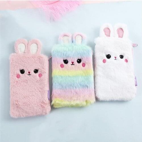 Pencil Bag Sweet Style Rabbit Shape Pencil Pouch with Two Ears Cute Plush Zipper Pencil Storage Bag for Kids Pencil Pouch