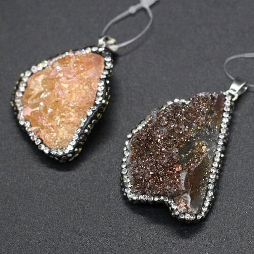 Trendy Irregular Crystal Druzy Pendants Natural Druzys Agates Pendant Charms for Jewelry Making DIY Necklace Size 30x40-35x45mm
