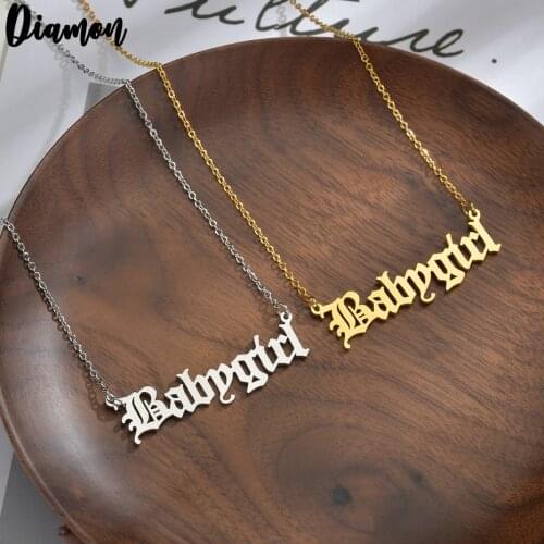 Diamon Stainless Steel Old English Babygirl Necklace Mirror Surface Gold Fashion Necklace Pendant Gift
