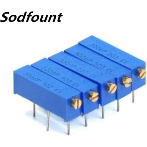 10pcs 3006P precision multi-turn adjustable potentiometer 1K 2K 5K 10K 20K 50K 100K 200K 500K