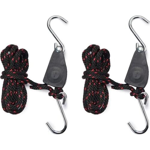 2PCS 1/4 Inch Stainless Steel Pulley Adjustable Pulley Sling Lifting Rope Ratchet Hook LED Grow Light Hangers Assembly Sling