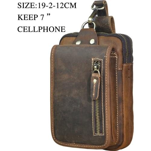 Luxury Thick Crazy Horse Leather men Vintage Travel Belt Fanny Waist Bag Pack Design Bum Hip Bag 6.5" Phone Case Pouch Male 1609