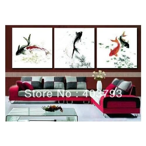 Modern abstract Oil Painting On Canvas huge wall art Chinese style fish 3P Free shipping