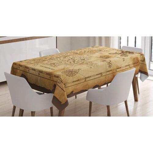 Super Detailed Treasure Map Grungy Rustic Pirates Gold Secret Sea History Theme Dining Room Kitchen Custom Table Cover