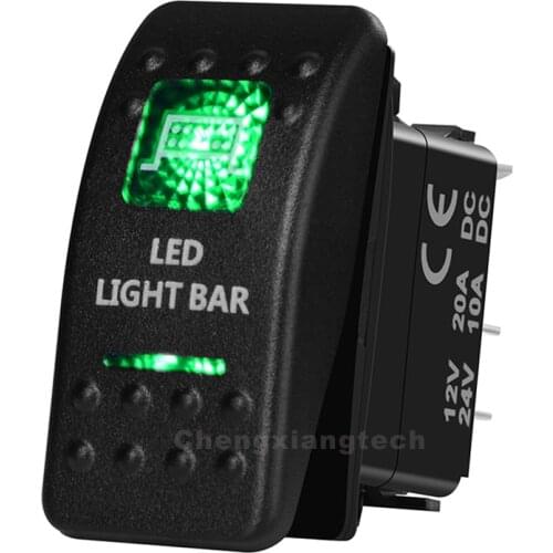 Led Light Bar 5 Pin On Off Green Led Backlit Printed Rocker Switch for Car Boat Truck 12v 24v SPST Waterproof