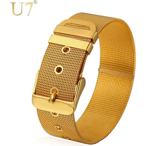U7 Stainless Steel Bracelet Men Jewelry Wholesale Gold Color Mens Bracelets Fashion Watch Band Strap Bracelets Bangles H648
