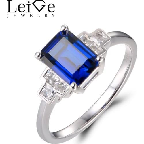 Leige Jewelry Engagement Rings Sapphire Rings Emerald Cut Rings September Birthstone 925 Sterling Silver Elegant Rings for Women