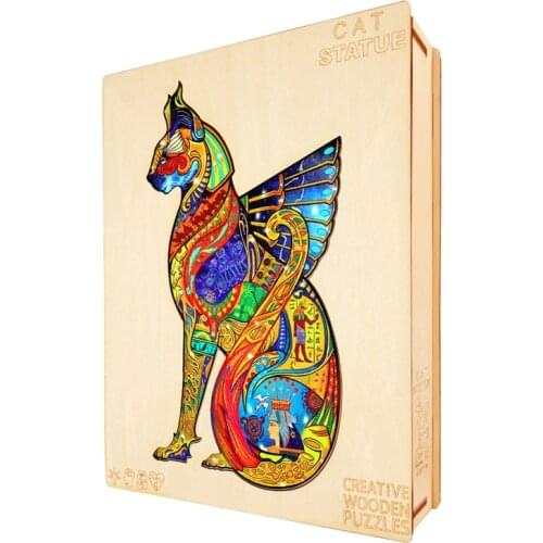 Unique Cat Statue Wooden Puzzles Children Adults Wood DIY Crafts Educational Toys Wooden Puzzles Games Jigsaw Birthday Gifts