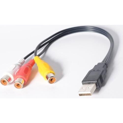 USB to 3RCA Cable, 0.25m USB Male to 3 RCA Female Jack Splitter Audio Video AV Composite Adapter Cable for TV/PC
