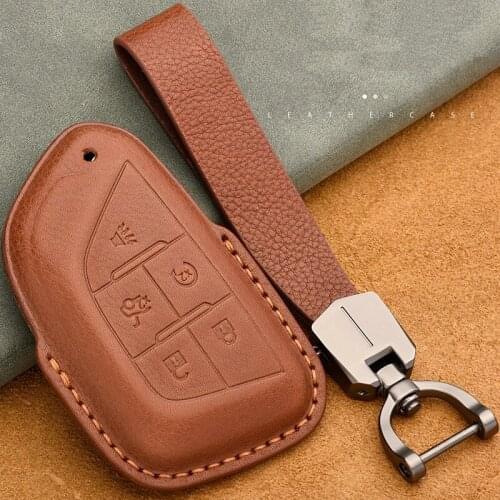 Car High Quality Leather 5 Buttons Key Case Holder Shell For Cadillac CT5 2019 2020 Auto Decor Accessories