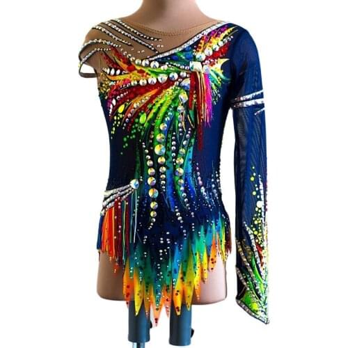 Custom Rhythmic Gymnastics Competion Girls Gymnastics Skating Dress Women Artistic Gymnastics Dresses Elasticity Spandex 1 piece