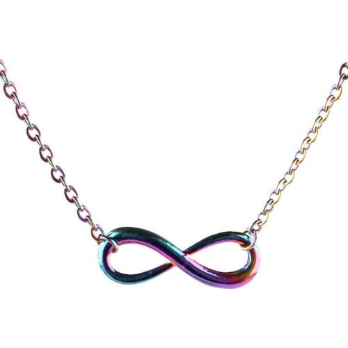 Rainbow Tiny Infinity Pendant Necklaces for Women Choker Lucky Number 8 Geometric 50cm Steel Chain Necklace